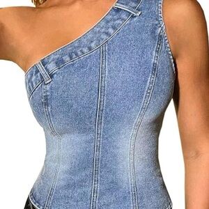 NWT Glkaend Women Sexy Denim Tube Top Sleeveless One Shoulder Strapless Corset.